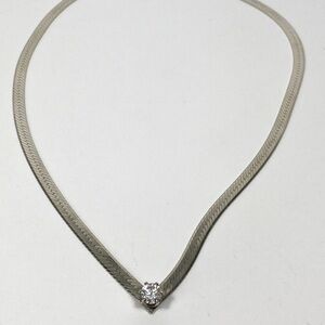 925 Italy Necklace SU Harrington Bone Flat Chain V Style CZ 14.05g